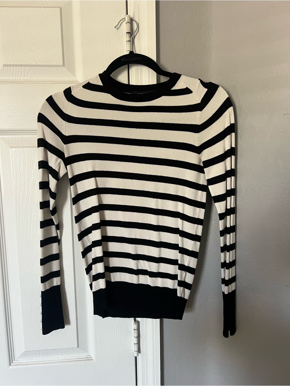 Zara Black and White Striped Crewneck Top